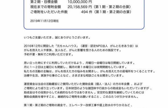 元ちゃんハウス運営基金達成報告